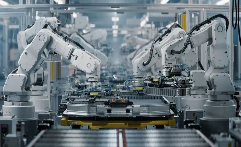 Linha de produção industrial em operação